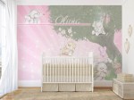 Fotobehang lieve roze knuffeldiertjes babykamer met naam van uw kindje